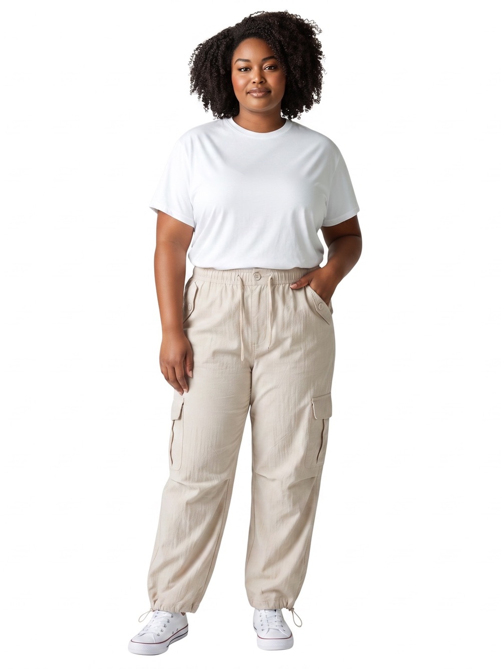 Plus Size Unisex Cargo Jogger Pants Light Beige Elastic Waist Size-5XL NEW